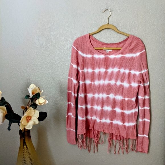 Knox Rose Pink Tie Dye Fringe Sweater Sz XL